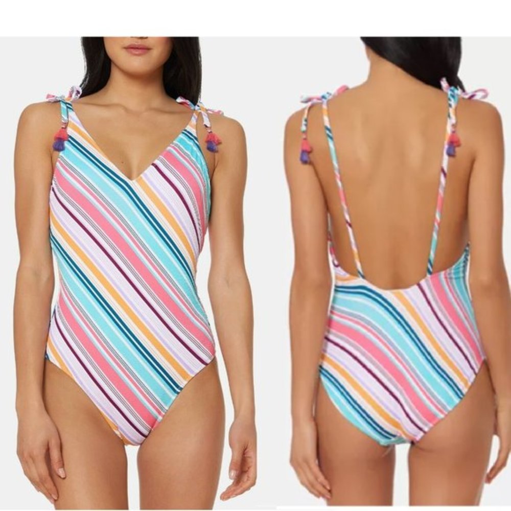 NWOT!Jessica Simpson Striped 1-Piece Swimuit Sz M